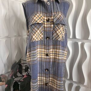Plaid Long Shirt Vest Dress Wool Blend
